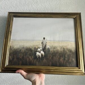 Jesus The Good Shepherd Christian Art in Vintage Refinished Wood Frame 11x14